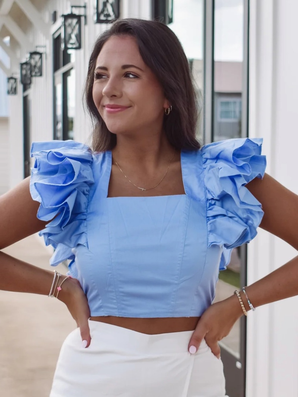 Blue Ruffle Top